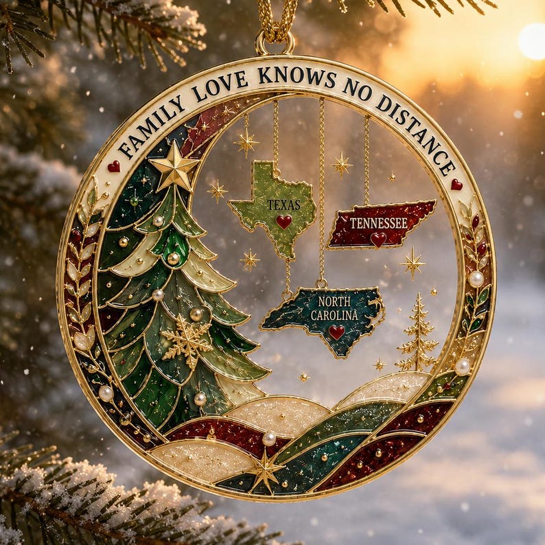 Long Distance Family Acrylic Ornament, Personalized State Christmas Keepsake, Family Across States Gift, Custom Holiday Ornament