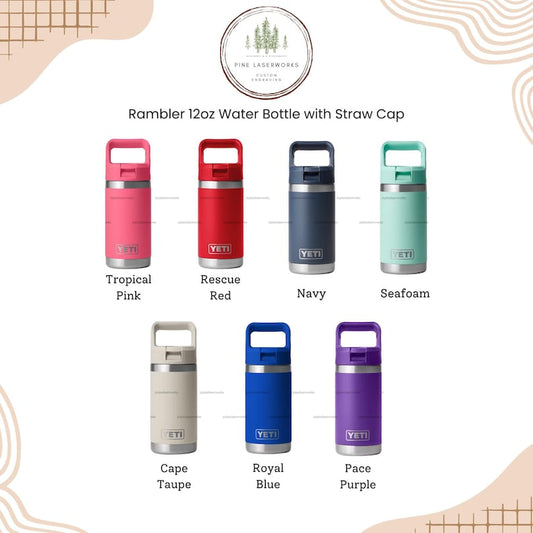 Personalized Kids YETI 12oz Water Bottle 12 Designs and 8 Colors to Choose From Birthday Summer Break Back to School Boy Girl Flip Straw