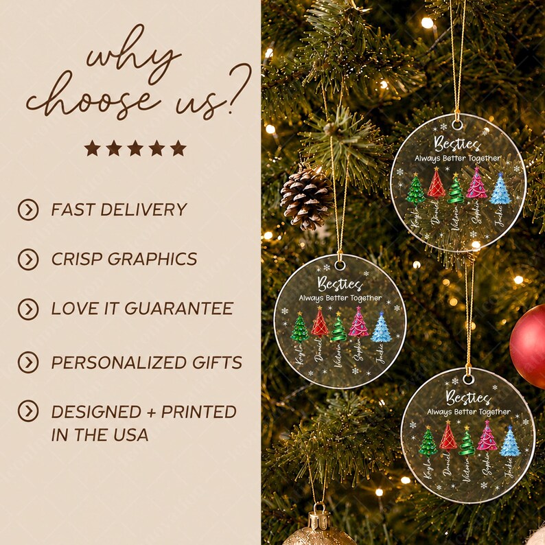 Personalized Friend Christmas Ornament, Besties Always Better Together Circle Glass Ornament