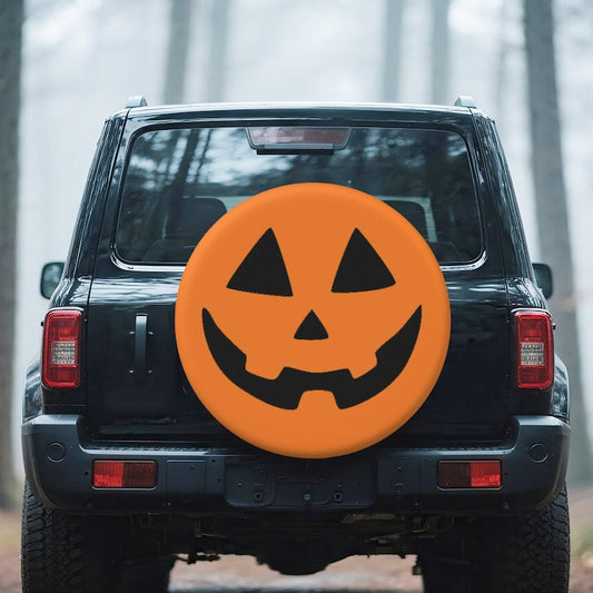 Orange PVC Leather Halloween Jack O Lantern Spare Tire Cover, 14–19 Inch Sizes