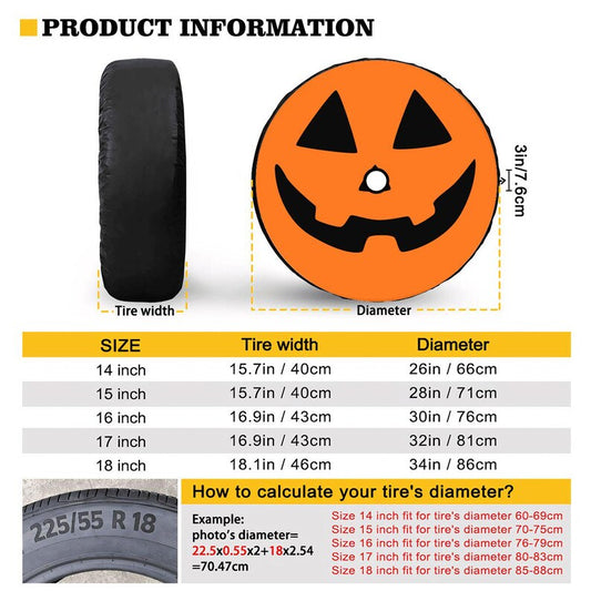 Orange Halloween Jack O Lantern Spare Tire Cover with Optional Camera Hole, Multiple Sizes