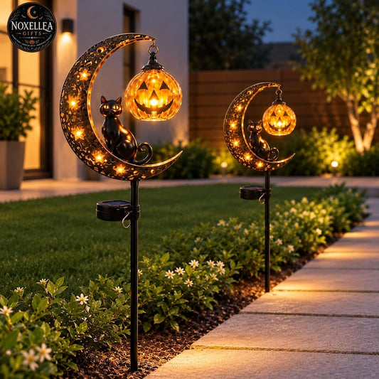Halloween Solar Lights Outdoor, Black Cat Pumpkin Moon Garden Stakes, Spooky Halloween Yard Decor, Fall Garden Decoration, Halloween Gift