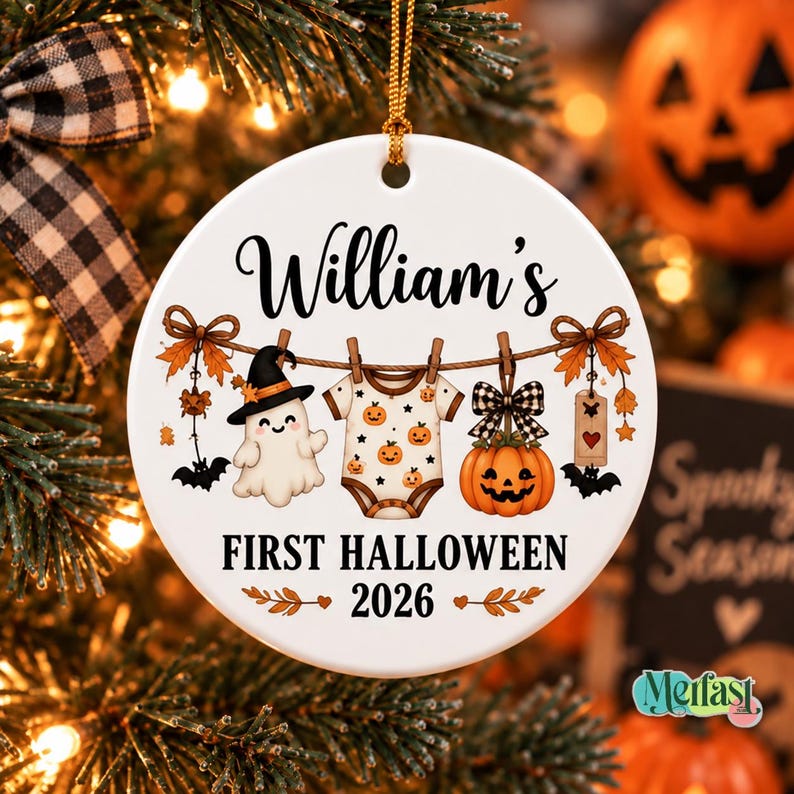 Personalized Baby First Halloween Ornament, Custom Baby Name Ornament, Newborn Halloween Keepsake, Baby Halloween Gift 2026