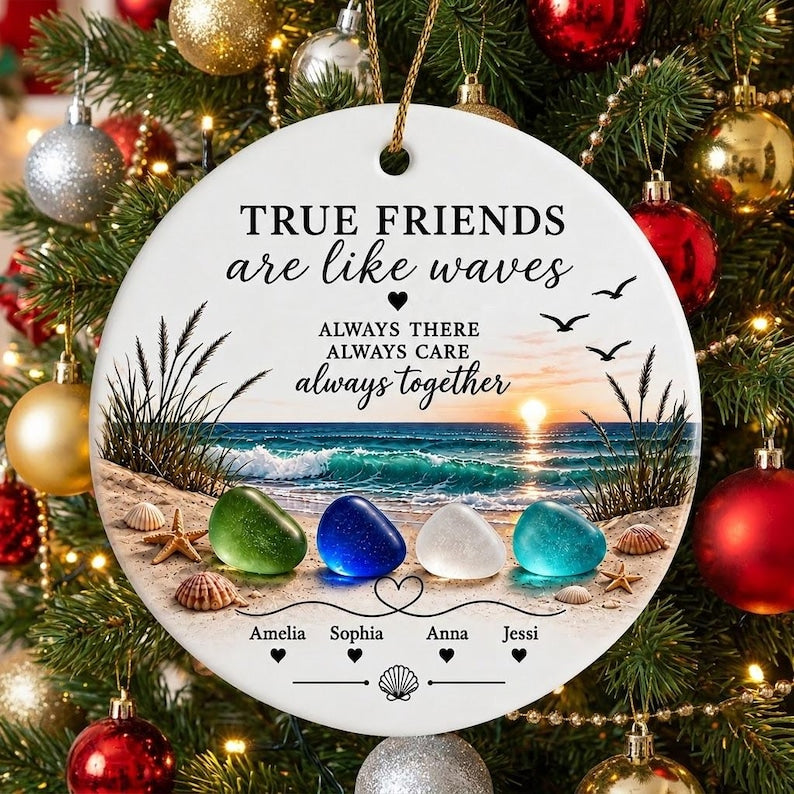 Personalized Best Friend Ornament, Custom Friendship Christmas Ornament, Beach Sea Glass Keepsake, Bestie Gift, Friends Christmas Gif