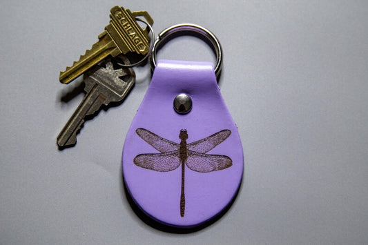Dragonfly Painted Leather Keychain