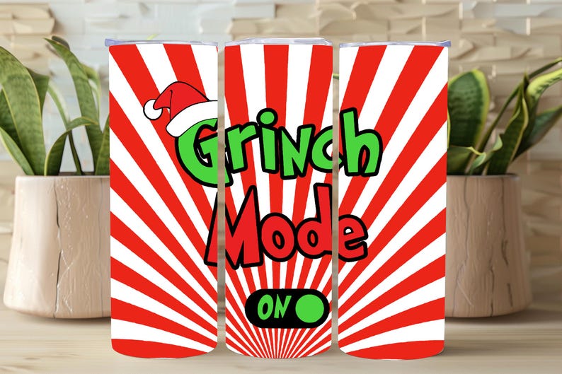 Grinch Mode On Tumbler, 20oz Skinny Stainless Steel Holiday Cup (Sublimation Design)