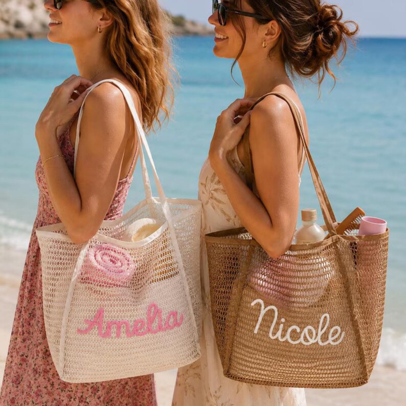 Personalized Crochet Beach Tote Bag, Custom Name Bridesmaid Gift, Wedding Welcome Bag, Custom Name Summer Bag, Luxury Summer Tote