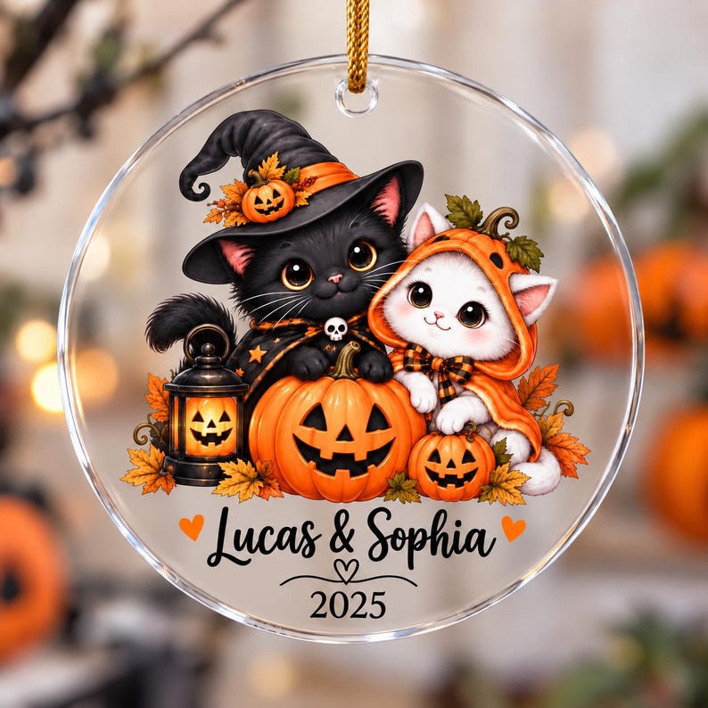 Personalized Halloween Couple Ornament, Custom Name Ghost Pumpkin Ornament, Cute Spooky Couple Keepsake, Halloween Gift