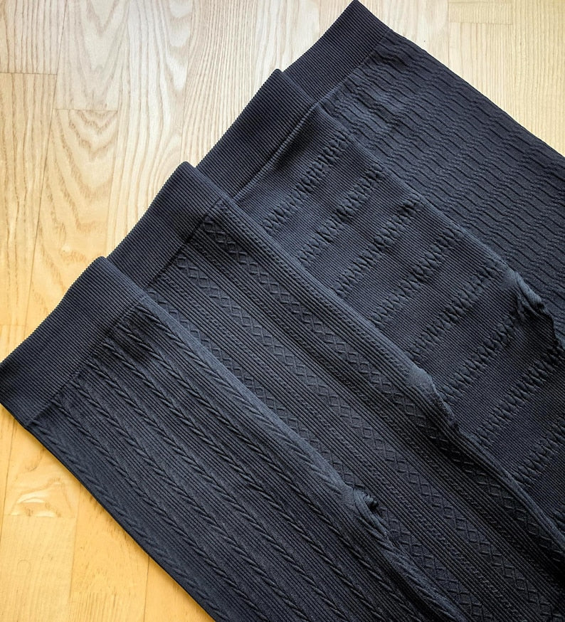 Textured Fleece Lined Winter Leggings: High Waist Seamless Assorted Black Pattern