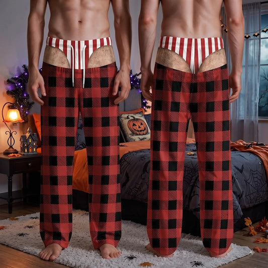 Funny Prank Fake Butt & Underwear Pajama Pant, Custom Plaid Sleepwear, Cheeky Christmas Gift