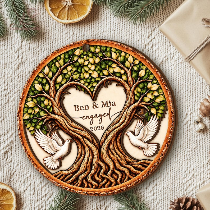 Personalized Engaged 2Layer Wooden Ornament, Engagement Ornament, Engagement Gifts, Wedding Ornament, Newlywed Gifts, Couple Engaged Gift
