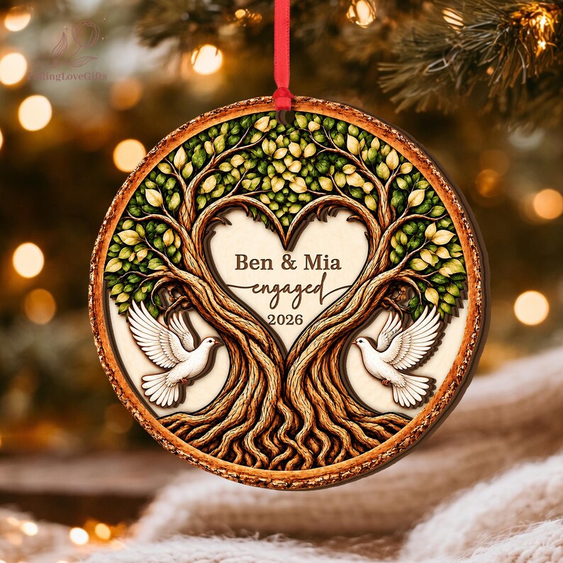 Personalized Engaged 2Layer Wooden Ornament, Engagement Ornament, Engagement Gifts, Wedding Ornament, Newlywed Gifts, Couple Engaged Gift