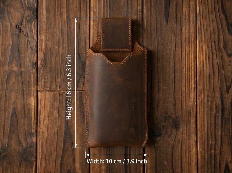 100% Genuine Leather Phone Holster, Buffalo Leather Belt Pouch, Vertical Smartphone Belt Case, Everyday Carry Sleeve, Rugged Phone Holder