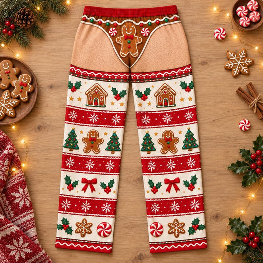 Christmas Pajama Pants, Gingerbread Man Holiday Lounge Pants for Couples