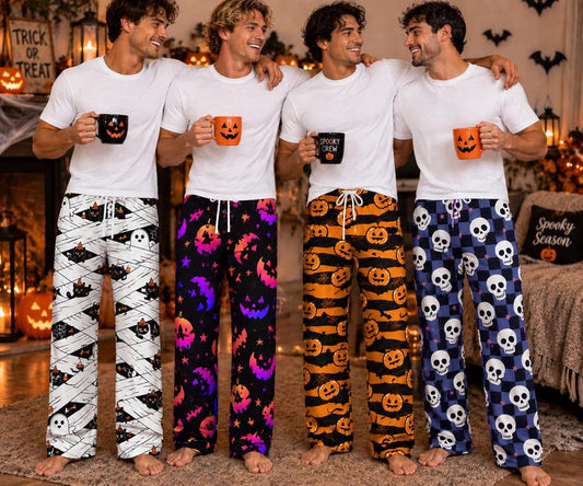 Halloween Pajama Pants for Men, Ghost Pumpkin Bat Sleep Pants, Spooky Wide Leg Lounge Pants, Cozy Fall Halloween Gift