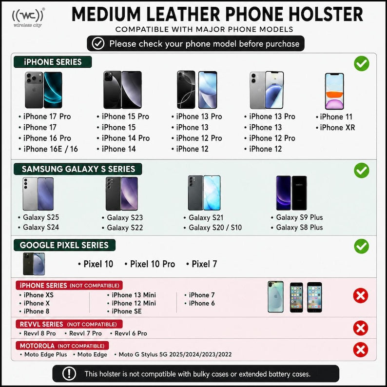 Cell Phone Holster, Genuine Leather Horizontal Belt Case, Belt Clip Phone Pouch, Leather Waist Holster for iPhone & Samsung, Gift for Men