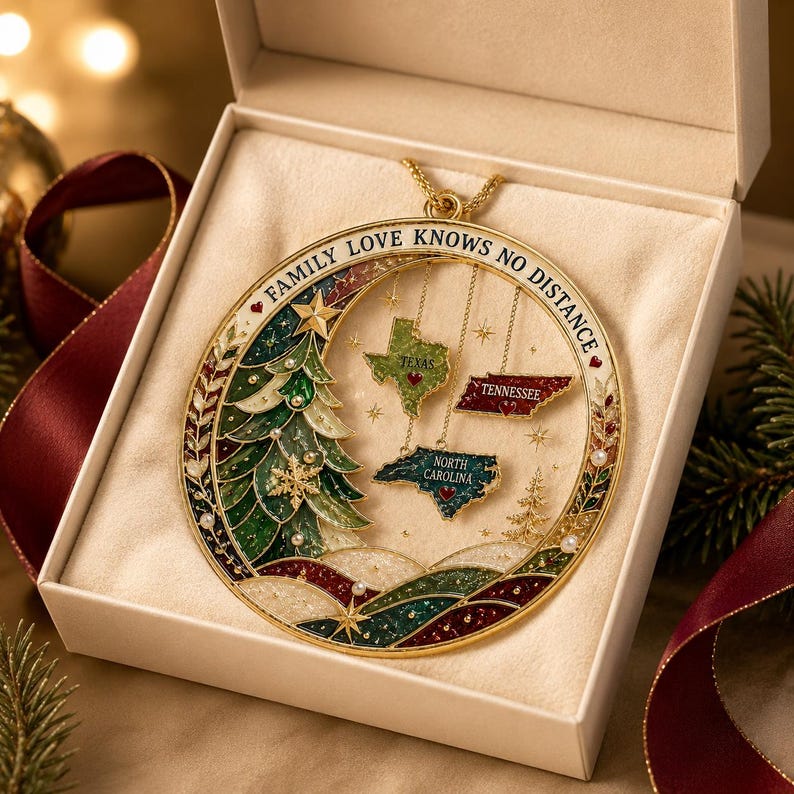 Long Distance Family Acrylic Ornament, Personalized State Christmas Keepsake, Family Across States Gift, Custom Holiday Ornament
