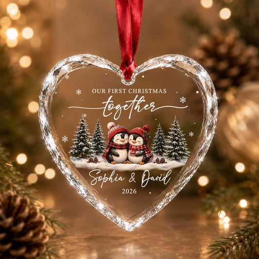 Our First Christmas Together Ornament, Personalized Couple Penguin Ornament, Custom Names Newlywed Gift, Engagement Wedding Keepsake