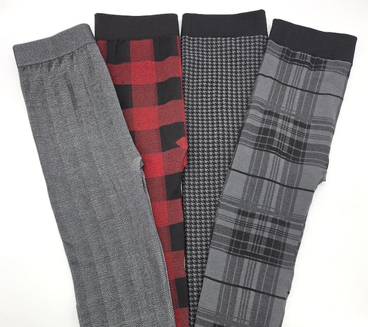 Women's Assorted Pattern Fleece Lined Winter Leggings: Wide Waistband Everyday Leggings