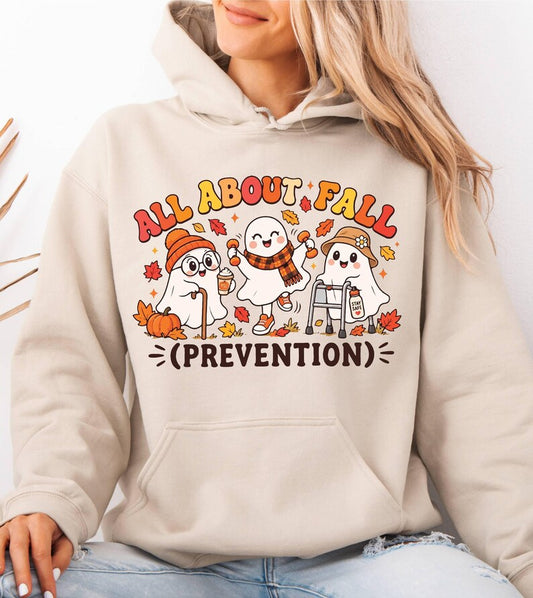 All About Fall Prevention Ghost Halloween Hoodie, Spooky Physical Therapy OT SPED Teacher Hoodie, Fall Therapist Gift