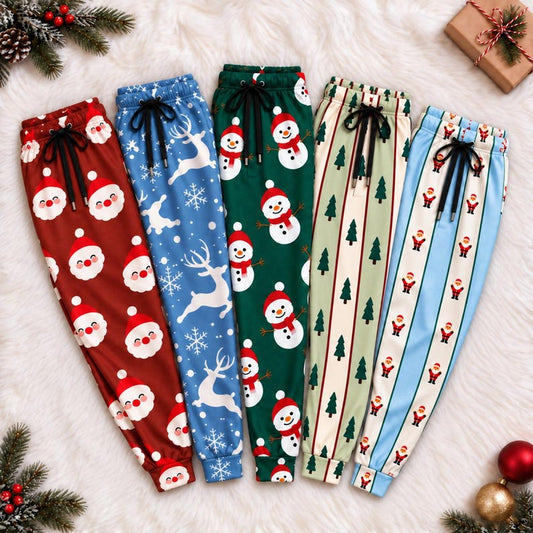 Family Matching Christmas Pajama Pants, Christmas Joggers Style for Adults & Kids, Santa Reindeer Snowman Holiday PJs, Xmas Lounge Pants