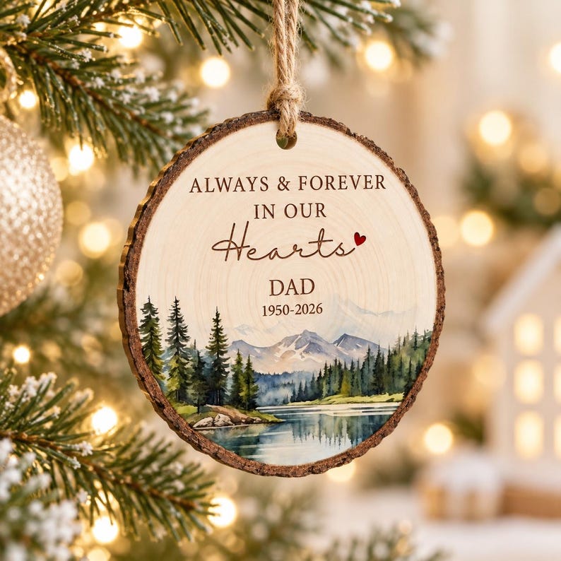 Personalized Memorial Ornament, Dad Remembrance Gift, In Memory of Mom and Dad, Wooden Sympathy Christmas Keepsake