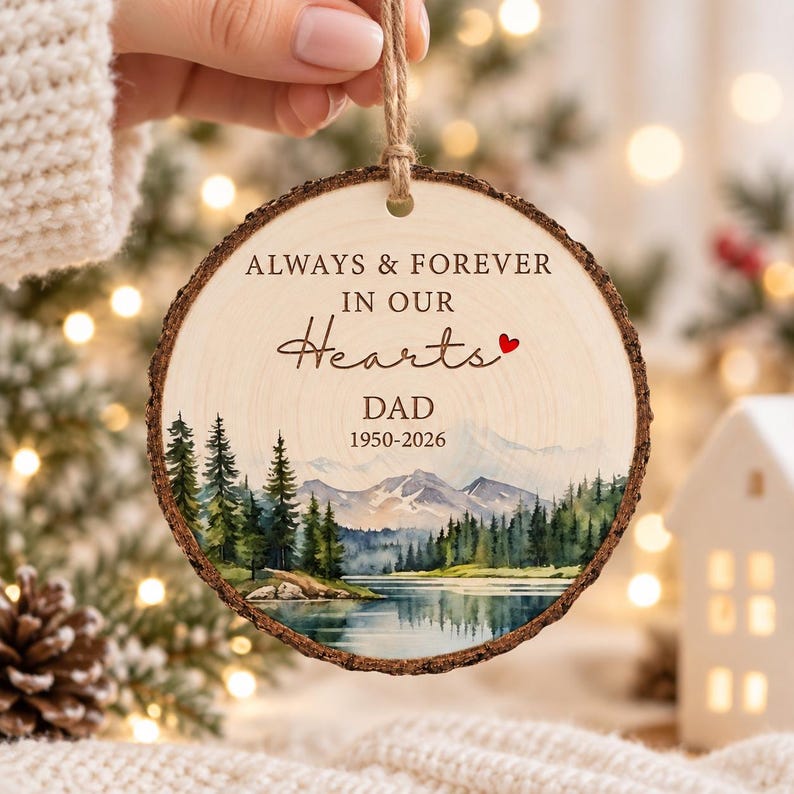 Personalized Memorial Ornament, Dad Remembrance Gift, In Memory of Mom and Dad, Wooden Sympathy Christmas Keepsake