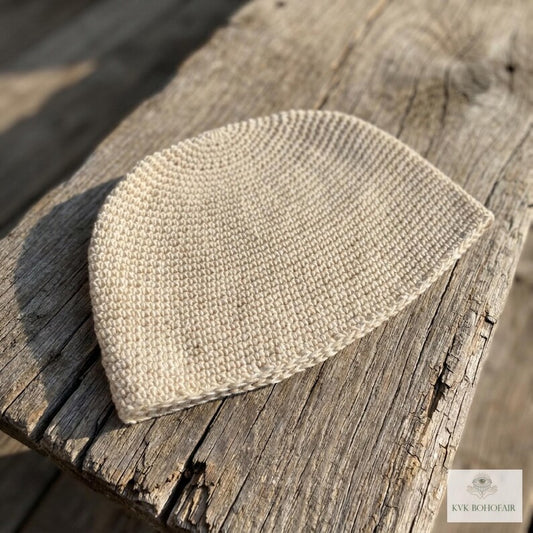 Cream Kufi Skull Cap - Crocheted Beanie Hat, Ethically sourced