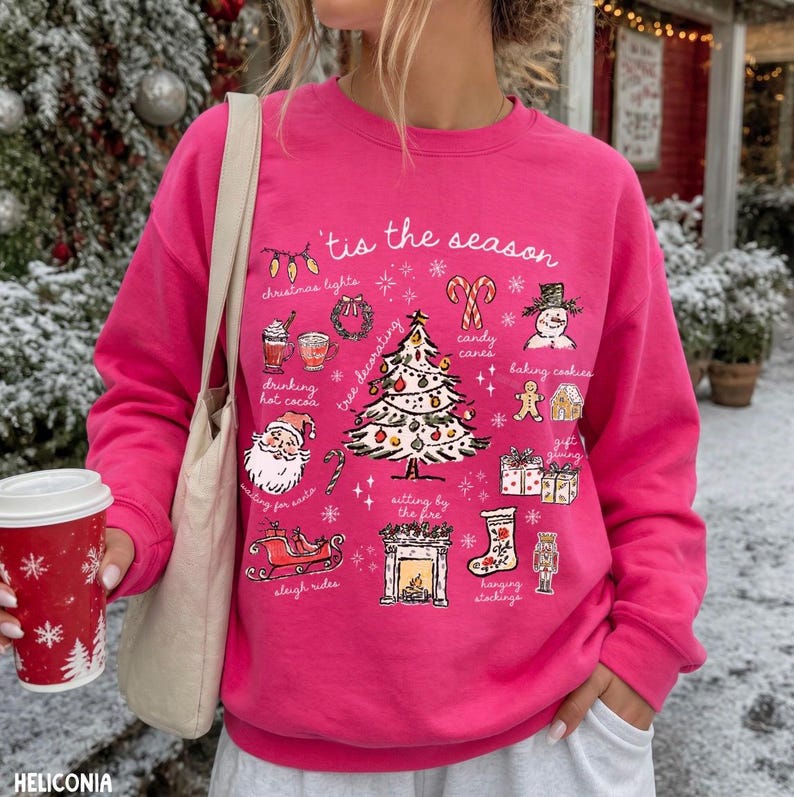 Tis the Season Christmas Sweatshirt, Retro Holiday Shirt, Christmas Tree Shirt, Santa Sweatshirt, Womens Christmas Gift, Festive Sweater