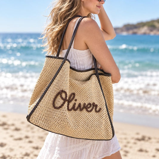 Personalized Beach Tote Bag, Custom Name Straw Bag, Bachelorette Trip Gift, Personalized Summer Tote, Beach Vacation Bag, Bridal Party Gift