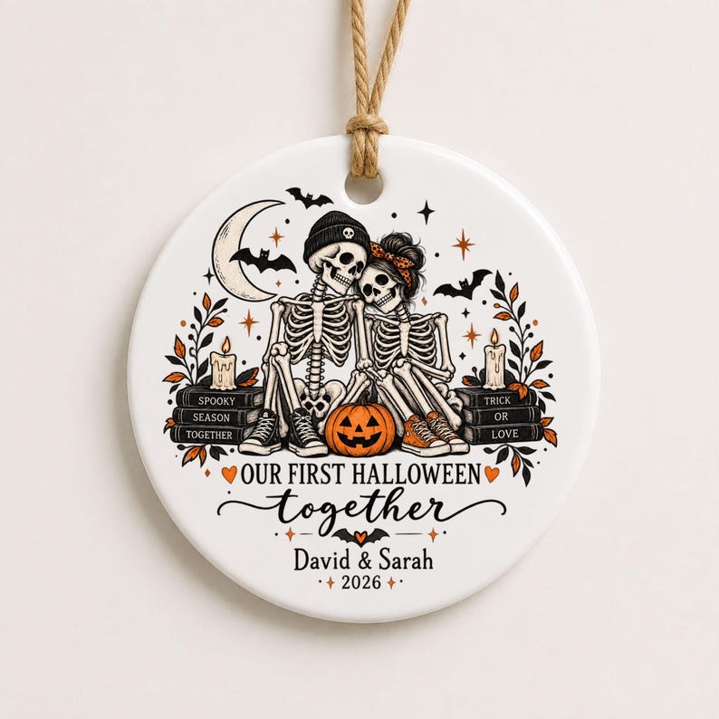 Personalized First Halloween Couple Ornament, Spooky Skeleton Keepsake Gift
