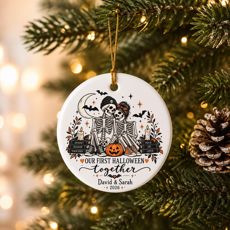 Personalized First Halloween Couple Ornament, Spooky Skeleton Keepsake Gift