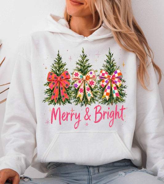 Merry Christmas Tree Hoodie, Colorful Bow Xmas Gift for Women, Festive Season Family Pajamas