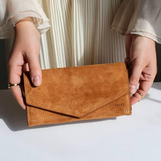 Long Suede Leather Wallet for Women | Envelope Clutch Purse | Wallet Set | Christmas Gift for Her