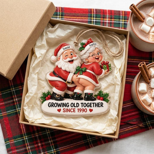 Personalized Acrylic Santa Couple Ornament, Growing Old Together Since Custom Year, Funny Mr Mrs Claus Christmas Ornament, Anniversary Gift