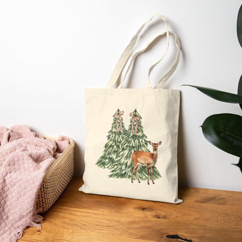 Deer Tote Bag — Coquette Reusable Grocery Shopping Bags, Eco-Friendly Cotton Canvas