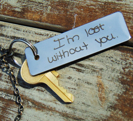Handwritten Keychain - Your Actual Handwriting or Font Option _Design Your Own Custom Keychain_ Rectangle, Stainless Steel, Laser Engraved