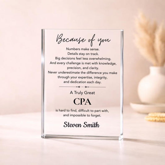 CPA Appreciation Gift Personalized Acrylic Plaque, Accountant Employee Coworker Thank You Gift, Retirement Farewell Gift for CPA