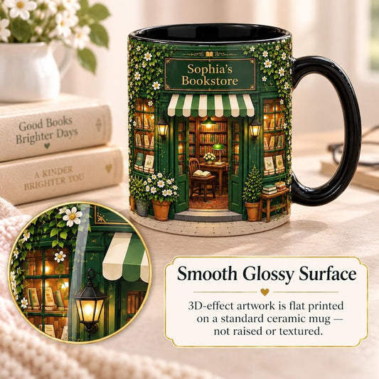 Personalized Bookstore Mug, Custom Name Book Lover Coffee Cup, Vintage Library Mug, Reader Gift, Bookish Gift, Cozy Reading Gift for Her