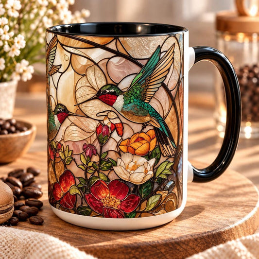Stained Glass Hummingbirds Accent Coffee Mug | 11oz 15oz