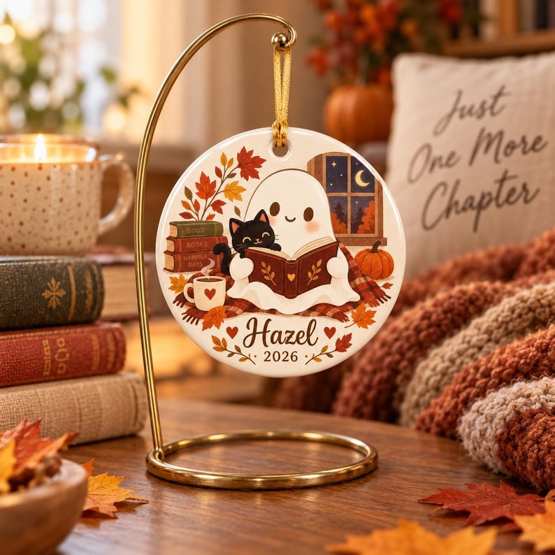 Personalized Ghost Ceramic Ornament, Custom Name Fall Ornament, Cute Halloween Pumpkin Keepsake, Autumn Decor, 2026 Gift