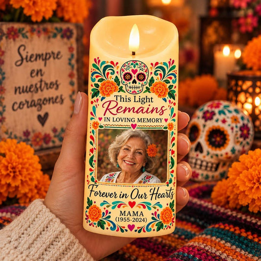 Personalized Day Of The Dead Memorial Candle, Custom LED Candle Photo For Loss Of Loved One