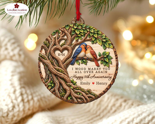 I Wood Marry You All Over Again Ornament, Custom Couple Name Wooden Ornament, Custom Wood Anniversary Wedding Ornament, 5th Anniversary Gift