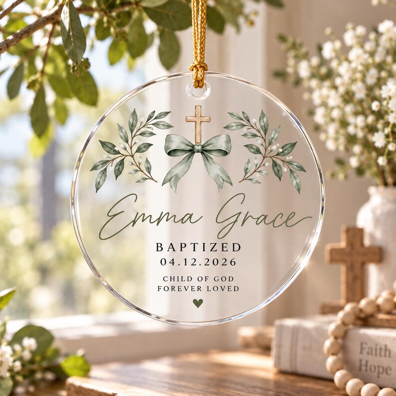 Personalized Baptism Ornament, Custom Name & Date Cross Ornament, Christening Keepsake, Baptized Gift for Girl, Goddaughter Gift