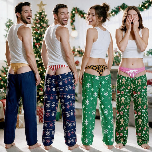 Funny Prank Fake Butt & Underwear Pajama Pant, Custom Christmas Sleepwear, Cheeky Bachelorette Party Gift