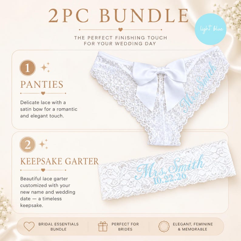 Custom Lace Underwear, Women's Lace Underwear, Bride Underwear, New Mrs Underwear, Honey Moon Outfit, Bridal Shower Gift Set, Gift for Bride