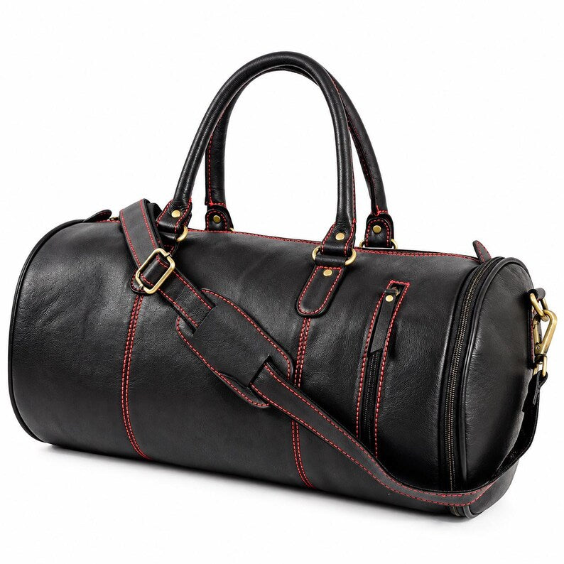 Full Grain Leather Gym Duffle Bag with Shoe Compartment ā Vintage Weekender Carry On