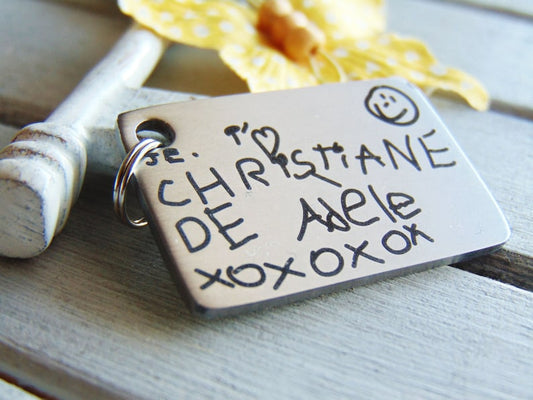 Handwritten Key Chain -Your Handwritten Image, or Custom Font Text Option_Laser Engraved_ Stainless Steel Rectangle Keychain<NEW!