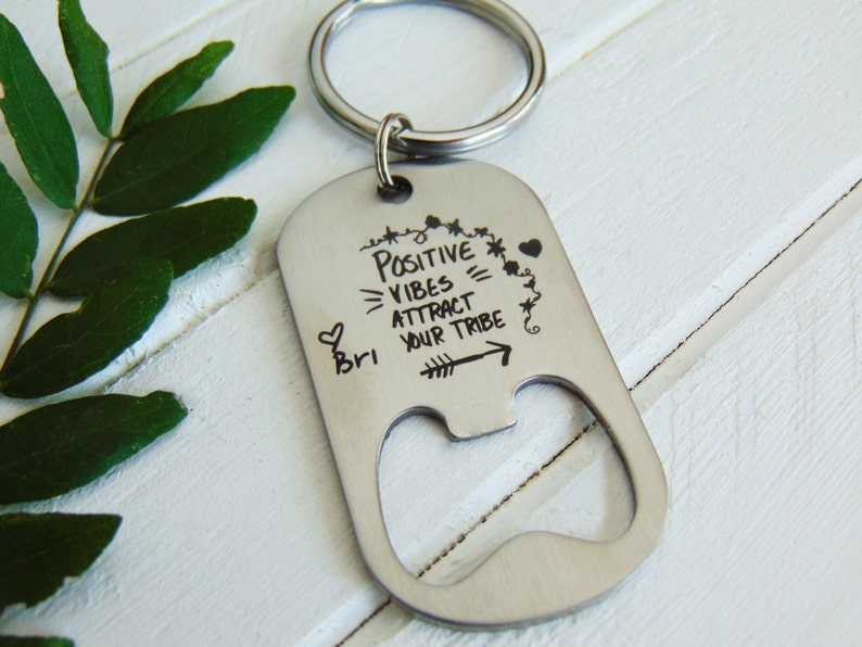 Handwritten Bottle Opener Dog Tag - Key Chain or Ball Chain - Your Handwriting _ or Desgin _ or Custom Font Text - Engraved Stainless Steel