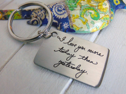 Handwritten Key Chain -Your Handwritten Image, or Custom Font Text Option_Laser Engraved_ Stainless Steel Rectangle Keychain<NEW!